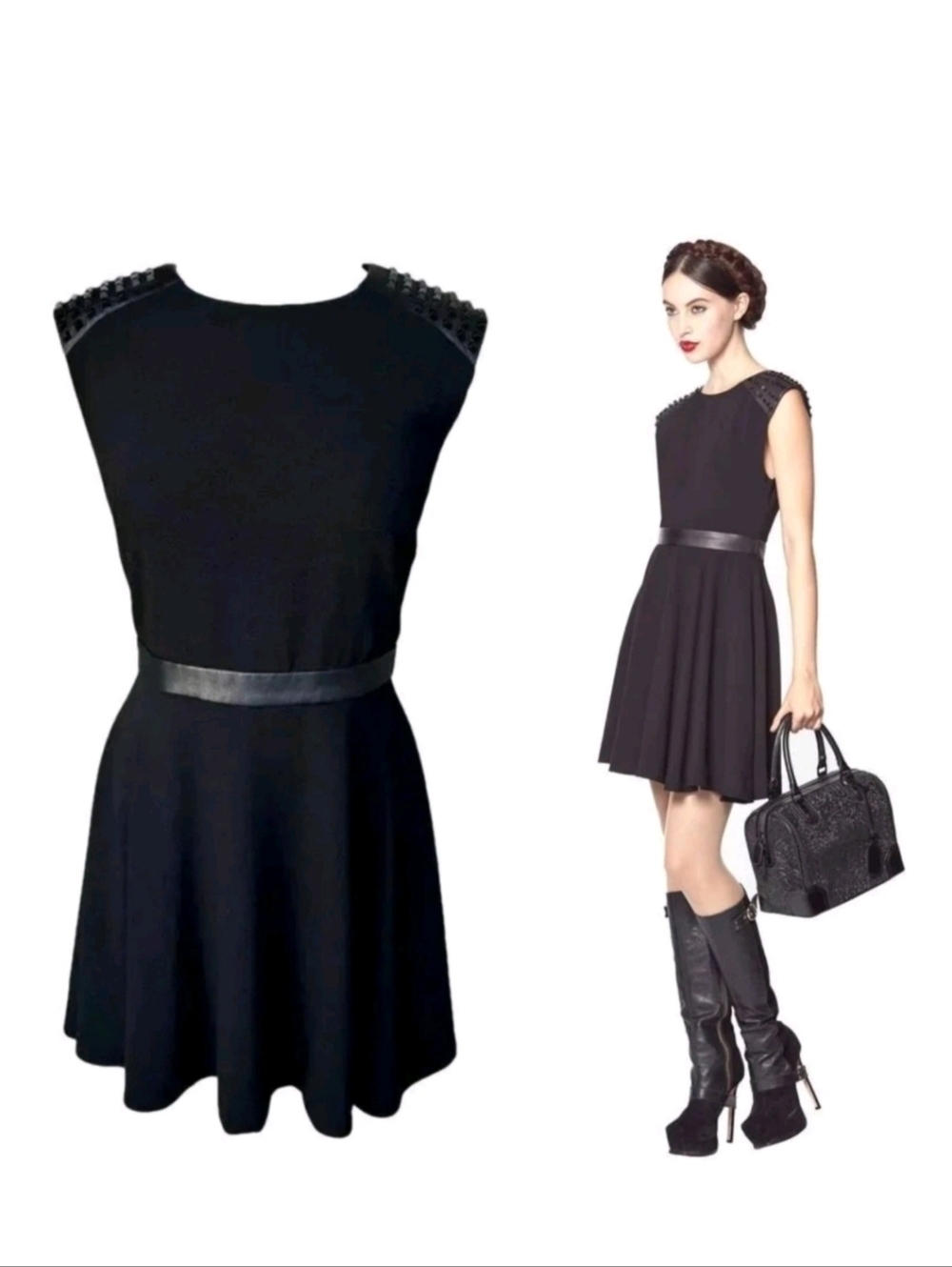 alice + olivia kerry leather and studded shoulder mini dress Size Medium